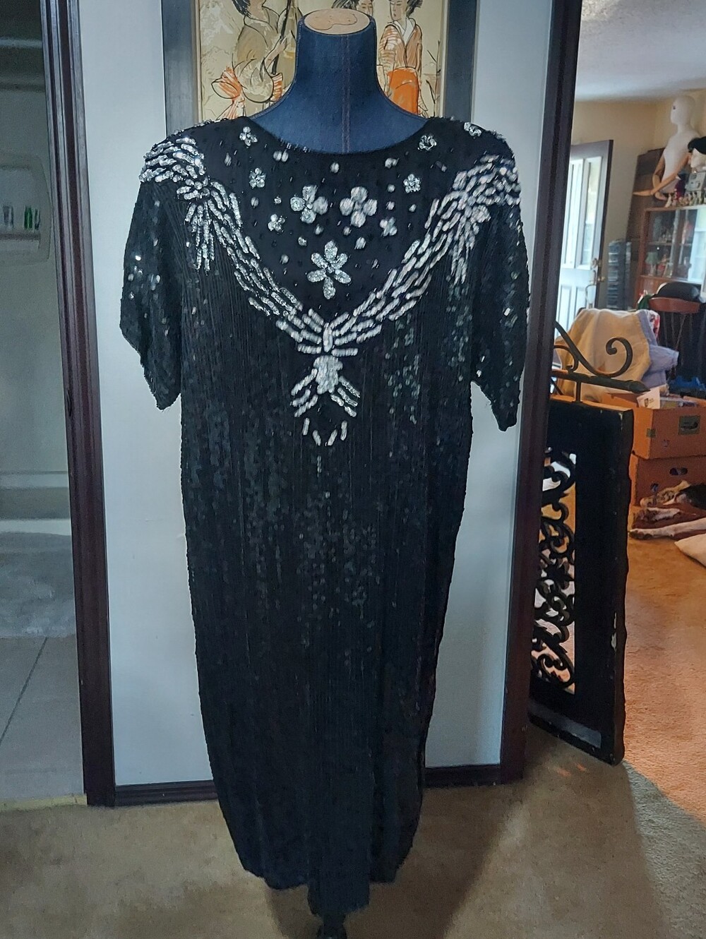 Vintage Jean For Joseph Lebon Black Beaded Sequin Dress, XL